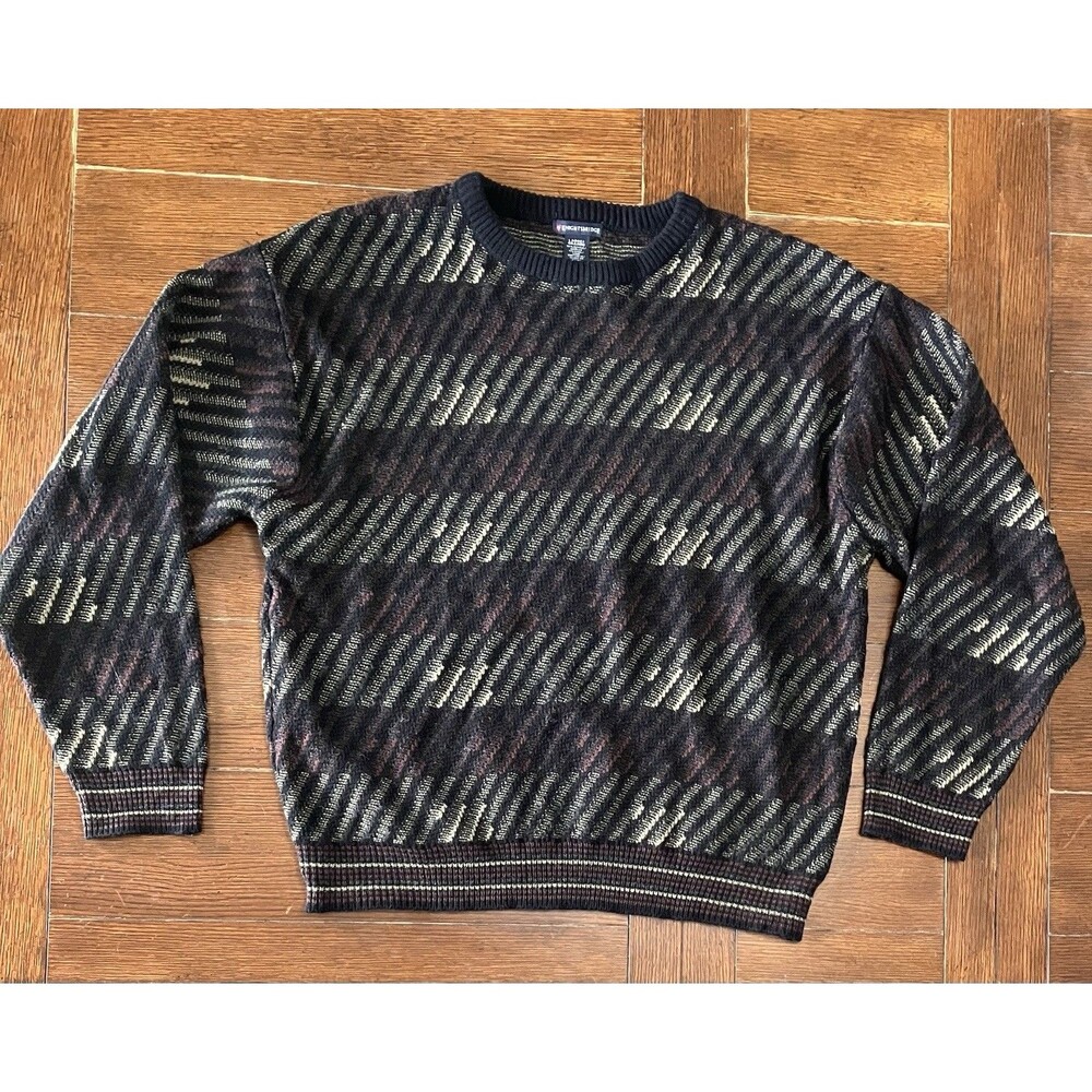 Vintage Men’s Size L Knightsbridge Multi Colored Striped Grandpa Sweater